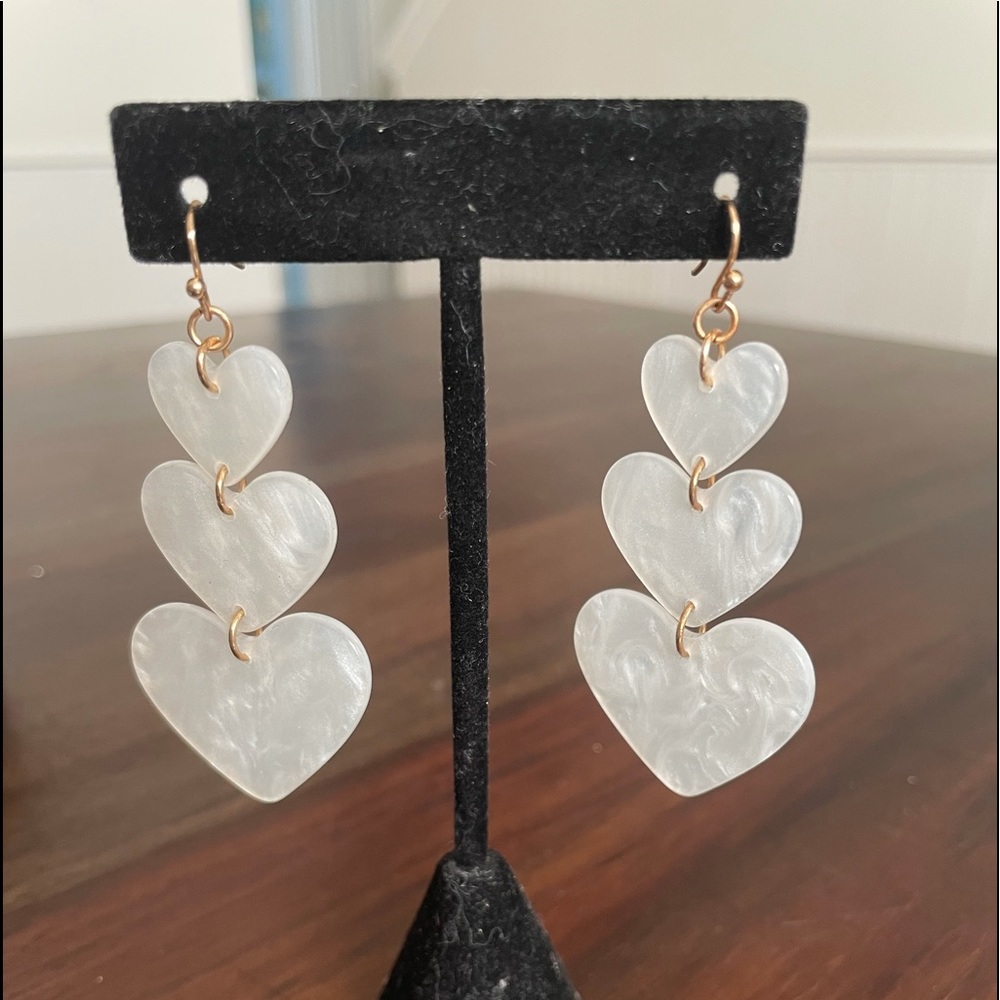 Three heart dangle earrings